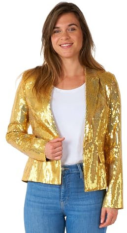 Suitmeister Damen-Blazer mit Pailletten in Gold - Party-Blazer - Weihnachtsfeiern - Stilvolle, Hochwertige Jacke - Gold