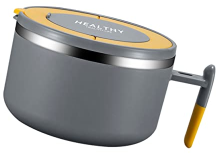 1 Pc Noodle Istantanei Grigi Gadget Da Cucina Ciotola Di Pasta Con Manico Ciotola Da Cucina Con Coperchio Insalatiera Zuppiera Ufficio Piccoli Strumenti Acciaio Inossidabile Vuoto