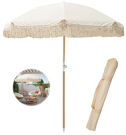 200cm Sombrilla Terraza Exterior Sombrilla Playa Grande Con Flecos Parasol Terraza Inclinación Sombrilla De Mesa Proteccion Uv Parasol Plegable Impermeable Con Bolsa De Transporte