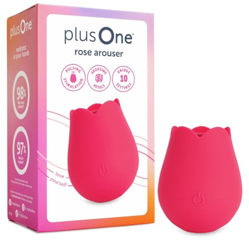 plusOne Pink Rose Arouser, 10 Modes, Pulsing Fluttering | Strong Pulsing and Light Fluttering, Waterproof, USB Rechargeable, Soft Silicone Rose Vibrator
