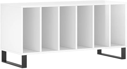 vidaXL Mueble Discos Madera contrachapada Blanco Brillo 100x38x48 cm