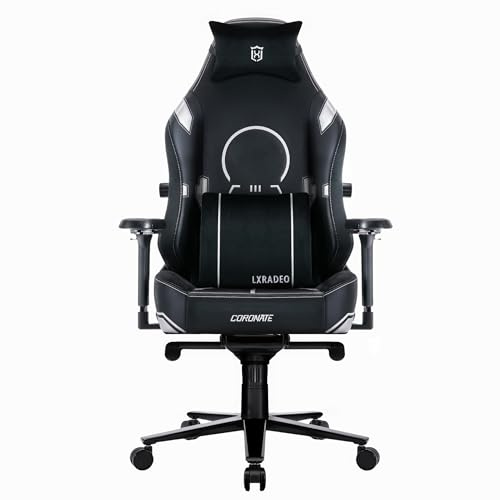 LXRADEO Gaming Chair PC Office Chair Ergonomic with 4-way Inner Adjustable Lumbar Support, Flattened Larger Seat Faux Leather Armchair Heavy Duty Tile Mechanism Support up to 395 lbs Armchair, Black