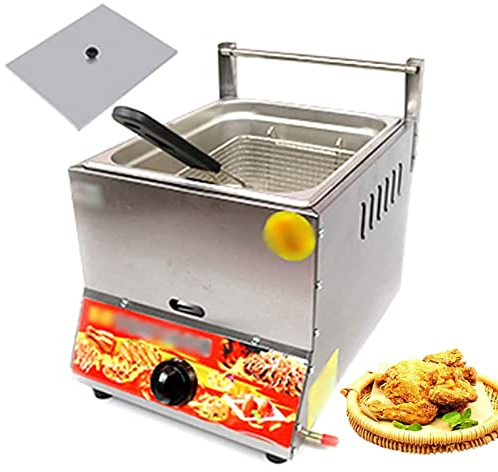 Friggitrice A Gas Professionale Da Banco Da 10 Litri Con Cestello E Coperchio, Friggitrice Singola Grande In Acciaio Inossidabile Per Cucina Da Ristorante