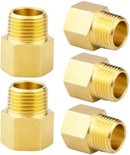 (5-Pack)1/8NPT Male to 1/8 NPT Female Reducer Adapter, Brass Reducer Pipe Extension Connector Fittings Adapter, Hex Head Bushing Adapter Convert