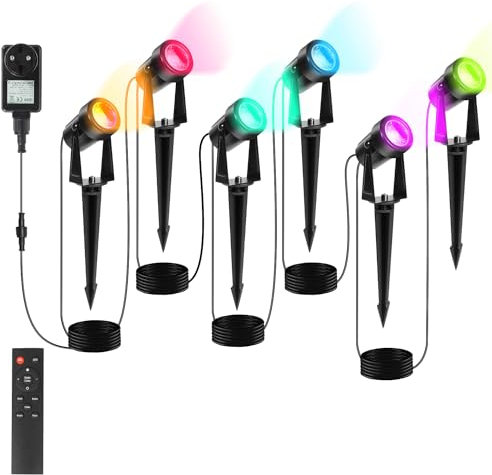 Anseoba Gartenbeleuchtung,Gartenstrahler 6er Set,6 in 1 LED Gartenstrahler mit Erdspieß,Gartenlampen RGB Farbwechsel,IP65 Wasserdicht Gartenlampe,LED Gartenstrahler mit Stecker,Wegeleuchten