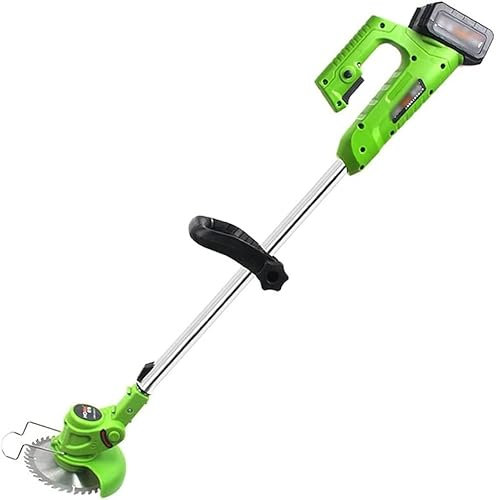 NAKEAH Battery Grass Cutter, Household Small Portable Rechargeable Weeder, Multifunctional Electric Lawn Mower 2 Blade Configurations (Color : Green, Size : Battery*2)