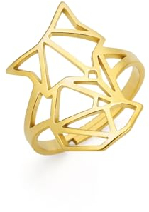 LIKGREAT Hund/Wolf/Fuchs Kopf Ring Edelstahl Fingerring Wickelring Punk Tierschmuck Geschenk für Frauen (Fuchskopf-Gold)