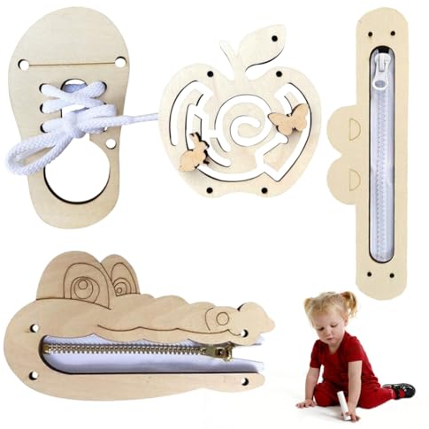 Holz Montessori Busy Board Zubehör,4Pcs Hölzernes Busy Board für Kinder Im Vorschulalter,Montessori Busy Board DIY Zubehör,Praktische Fähigkeiten Lernspielzeug, Activity Board Zubehör für Kleinkinder