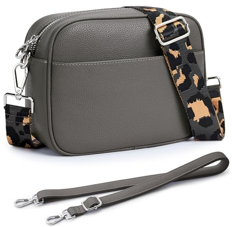 KALIDI Umhängetasche für Damen, mit verstellbarem breitem Gurt und schmalem Riemen, mehrere Taschen, stilvolle Handtaschen, Grau-Leopard