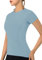 IECCP Sport Tshirt Damen Fitness Leichtes Atmungsaktiv Funktions Sport Tops FüR Damen Rundhals Sport Shirts Passend für Fitness Laufshirt Yoga grau Blau S
