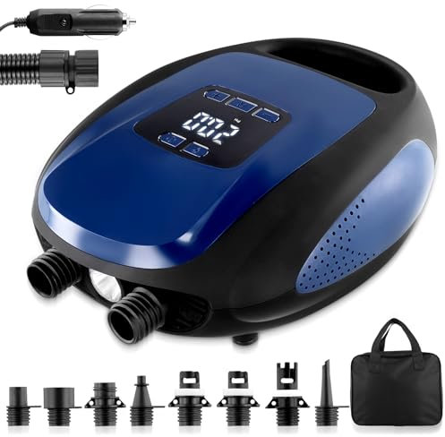 Sup Electric Pump, 20PSI High Pressure Paddle Board Pump with 7 Nozzles, Portable 12V DC Car Connector, Smart Inflation Auto- Off, Digital Adjustable LCD Function, for Sup and Inflatable Kayaks