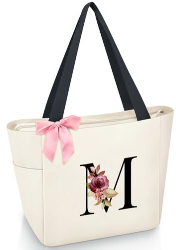 Vavabox Handtasche Damen A-Z Reißverschluss Schultertasche, Geschenke für Damen,Bräute und Brautjungfern, Arbeit,Reisen,Einkaufen,Schule (M, Beige)