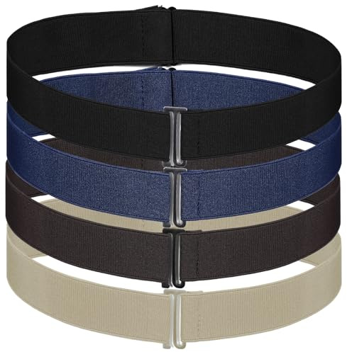 Cobee 4 Pcs Invisible Elastic Belts for Women, Adjustable Stretch Belt No Show Waist Belts Flat Buckle Belt for Jeans Dresses Pants