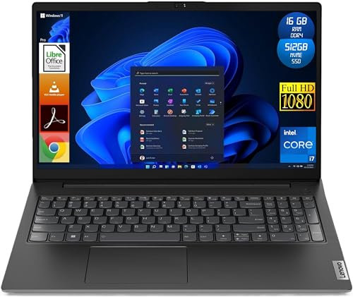 Lenovo Notebook, V15 G4, Display Laptop 15.6 Full HD, CPU Intel Core i7 di 13th Generazione, 16GB Ram DDR4, 512GB SSD NVMe, Windows 11 Pro, Libre Office, Portatile Pronto All'Uso