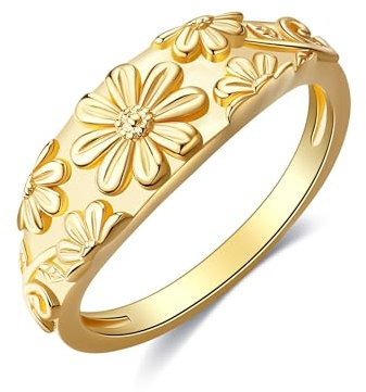 URONE Gänseblümchen-Ring Gänseblümchen-Blumenring aus Sterlingsilber 18 Karat vergoldet Gänseblümchen-Schmuck für Frauen (55(17.4mm))