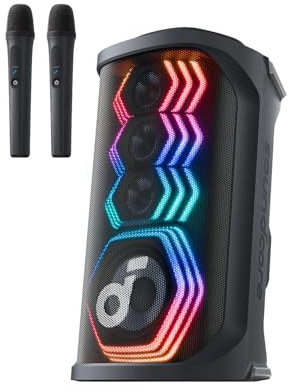 Soundcore Rave 3S Altavoz Bluetooth para Karaoke, 2 micrófonos inalámbricos, Sonido de 200 W, eliminación de Voz con IA, potenciador de Voz, reverberación, Luces, 12h