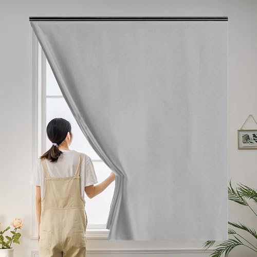 Tende Oscuranti 200 x 90 cm, Temporanee, Nessuna Perforazione, Tessuto100% Oscurantioscuranti Tende Oscuranti Tenda Oscurante,Con Fissaggi per Roulotte, Grigio