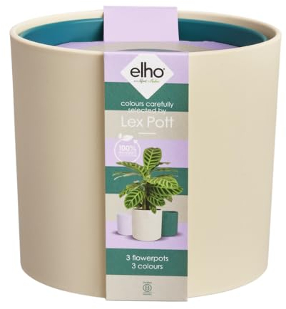 elho Lex Pott set of 3 - Plant Pots Indoor - 100% Recycled Plastic - Ø 11, 13 and 14 cm - White/Velvet Cream