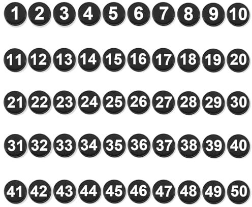 50 Stück Magnetische Zahlen, 2cm Klein Rund Zahlen Magnetische Akzente 1-50 Kreise Magnetzahlen für Klassenzimmer Whiteboard Kalender Kühlschrank Zuhause Schule Büro (Schwarz)