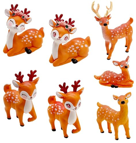 Cayway 7 Stück Mini Tiere Fairy Garden Kit, Sika Hirsch Miniaturfiguren für Bonsai Landschaft, Mooslandschaft, Heimdekoration, DIY Handwerk