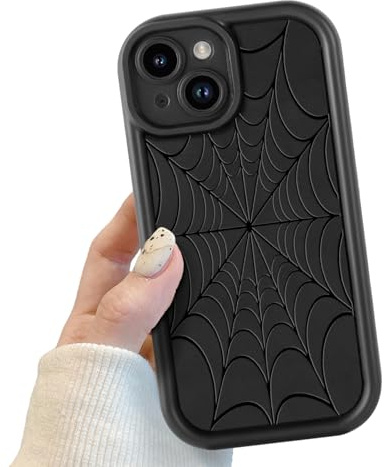 Potok Black Spider Web Phone Case for iPhone 14, Black Cute Spider Web Pattern for Women Girls, Soft TPU Girly Spider Web Phone Case, Bumper Shockproof Protective Case for iPhone 14