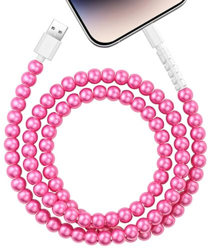 VOFUOE USB A for iPhone Cable, [MFi Certified] Fast Charging Cord 3.3FT Elegant Pearl Beads Charging Cable for Girls Women for iPhone 14/13 /12/11, for iPad 9th/ 8th/ 7th Generation-Hot Pink