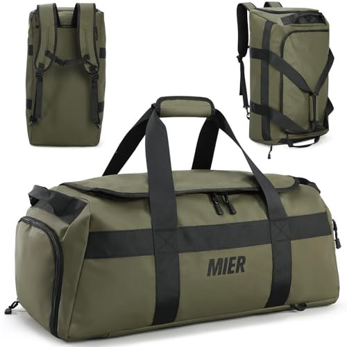 MIER Sporttasche groß Reisetasche mit Schuhfach 60L Sportrucksack Duffle Bag Fitness Trainingstasche für Herren, Weekender, Gym, Reise, Fußball (Dunke Grün)