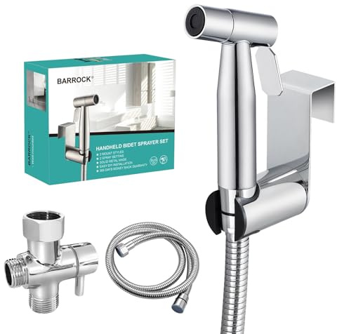 BARROCK Bidet Sprayer for Toilet, Handheld Jet Spray for Existing Toilets with Bidet Hose, Adjustable Water Pressure Muslim Shower, Stainless Steel Cloth Diaper/Feminine Wash Sprayer Chrome