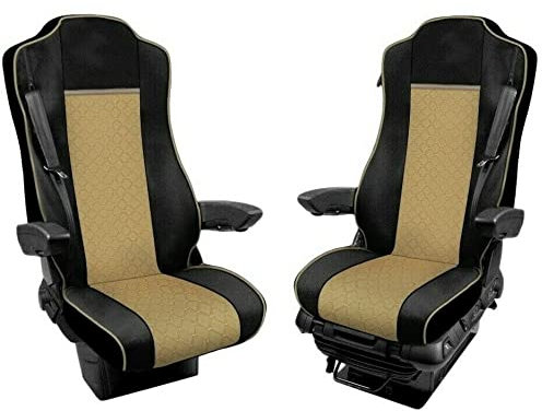 Generisch Satz Sitzbezüge Für LKW Actros MP4 MP5 Öko-Leder 1+1 LKW Sitzauflagen Schonbezüge (Beige)