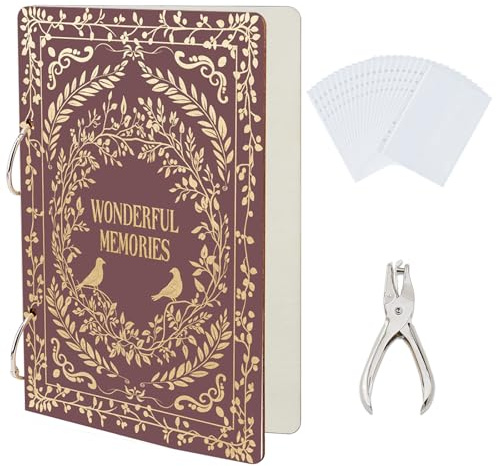 SUPERDANT Grußkarten Organizer von Wonderful Memories Grußkartenordner Mit Vintage Muster Postkarte Foto Holz 2 Ring Postkartenalbumhalter Buch Für Geburtstage Und Hochzeiten Mit Locher Und 20 Taschen