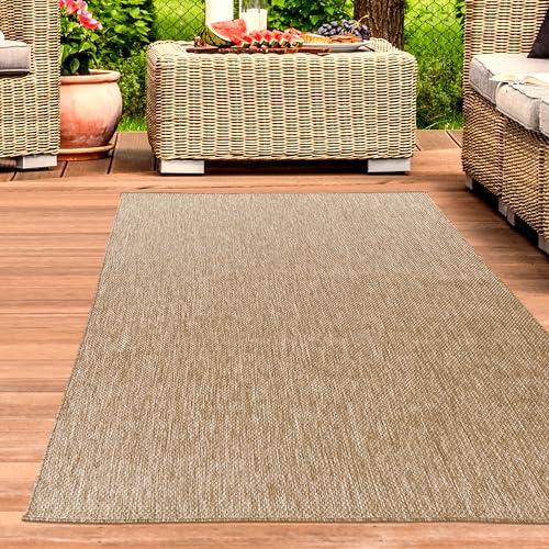 CARPETIA In- & Outdoor Teppich Beige UV-beständig Pflegeleicht 120x170 cm | Pflegeleicht, UV-beständig, wetterfest und strapazierfähig, OEKO-TEX geprüft, für Balkon, Terrasse & Wintergarten