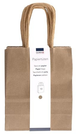 Papier Tragetaschen Set, 10 Stück (Natur, 15 x 12 x 5,5 cm)