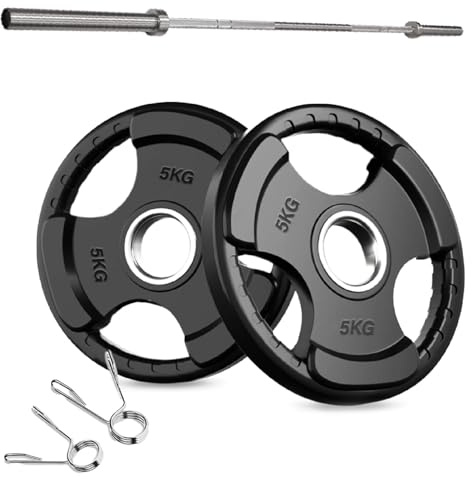 Tri Grip Weight Plates 5kg Pair + 7FT Barbell