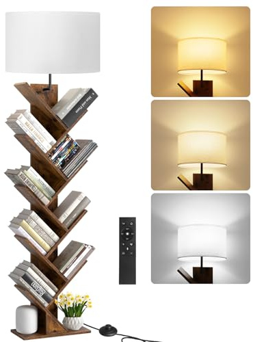 OUTONLIFE Baum Bücherregal mit Licht, 9 Ebenen Eckregal，Fernbedienung & Timer, Schmales Standregal aus Holz, Kleines Regal für Bücher, CDs & DVDs, für Wohnzimmer, Kinderzimmer, Büro