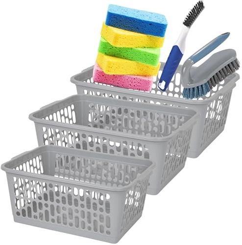 Plastic Handy Storage Basket Cool Grey Large Multipurpose | For Home, Kitchen, Bathroom & Office Storage Organiser