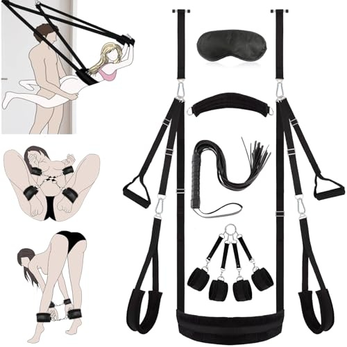Sadodo BDSM Liebesschaukel Tür Schaukel,Offenes Bein SM Bondage Fessel Set für Paare, Auto/Bett,Handschellen, Fußfesseln,Sexschaukel,Peitsche,Extrem Sex Spielzeug für Anfänger Frau Männ Sex Toys