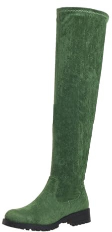 Stivali da donna al ginocchio, alla moda, tinta unita, lunghi sopra il ginocchio, con tacco basso e pizzo rotondo, per autunno e inverno, stivali casual alti al ginocchio 1114, verde, 40 EU