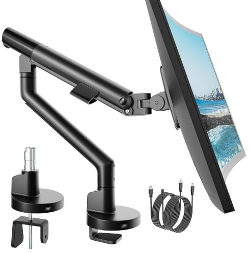 monTEK Monitor Arm for 17-40 Inches Screens with USB up to 11KG Each Arm | Fully Adjustable Desk Mount with Clamp & Grommet Base, VESA 75 x 75 mm/100 x 100 mm , Tilt Swivel Rotation, Black