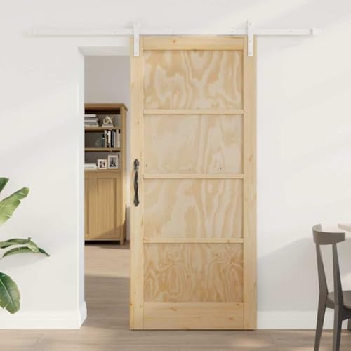 QJBSAVVA Kiefer-Schiebetür Natur/Weiß 86×198,5 cm mit Zarge & Schiene, platzsparend, für Flur, Wohn-, Schlafzimmer