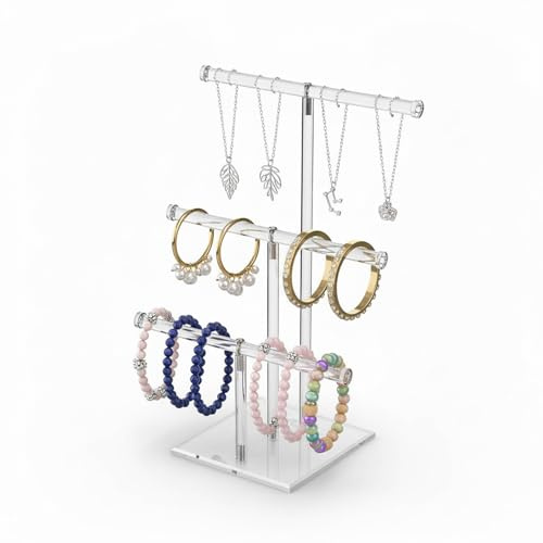 Yxmohala Kettenständer Mehrständer Schmuckständer, Acryl Schmuckhalter für Ketten & Armbänder, Kompakt Schmuck Organizers, Schmuckaufbewahrung für Schmuckdisplay zu Hause & im Geschäft, Transparent