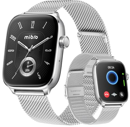 Mibro Fit Smartwatch Donna Uomo, 1.75 AMOLED, Assistente Vocale, Argento | 27,9g ultraleggero, Cinturino in Metallo, GPS, 5 ATM, Chiamate Bluetooth, Monitoraggio Fitness, Sonno & Battito, 150 Sportive
