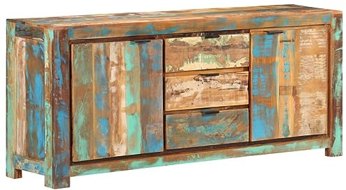 Mhdvray 175x40x75 cm Hochwertiges Sideboard aus recyceltem Massivholz Modernes Highboard mit 3 Schubladen und 2 Türen Unikat Wohnzimmer Flur Schlafzimmer