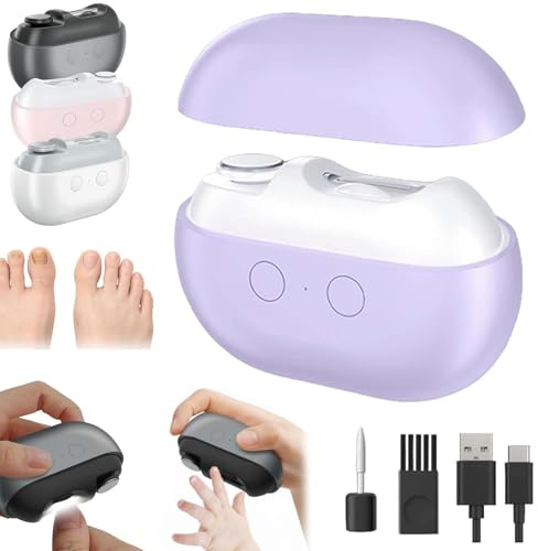 Coupe Ongle Électrique Pied et Main, Rechargeable Silencieux, Lime à Ongle 3-en-1 avec LED, Pour Ongles Durs et Épais, Idéal pour Seniors, Adultes et Bébé (Violet)