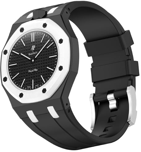 QJONSIU Armband Kompatibel mit Swatch Royal Pop Lépine, Krone bei 12 Uhr, Nicht Geeignet für 3 Uhr Krone, Atmungsaktives Weiches Silikonband-Schwarz