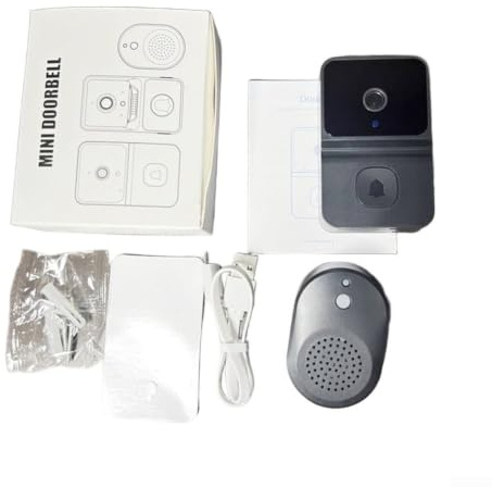HEBEOT Wireless Video Doorbell Camera Smart WiFi Bell with Live View Colour for Night Vision AI Human Detection Easy Install Black(Black)