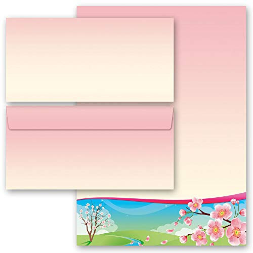 Briefpapier Sets Motivpapier Jahreszeiten - Frühling Frühlingsmotiv, VIER JAHRESZEITEN - FRÜHLING 100 Blatt Briefpapier + 100 passende Briefumschläge DIN LANG ohne Fenster | Paper-Media
