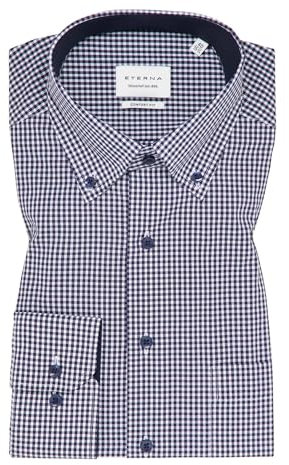 ETERNA Herren Langarm Hemd Comfort Fit | Navy kariert | Bügelfrei, Knitterfrei, 100% Baumwolle | Button-Down Kragen Gr. 43