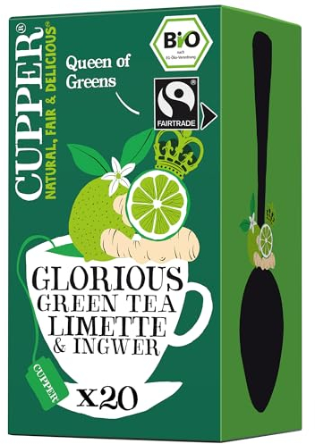 Cupper Grüner Tee Bio, Limette und Ingwer, fair gehandelt, 20 ungebleichte Teebeutel