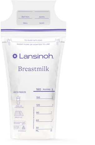 Lansinoh Breastmilk Storage Bags, 200 Count Value Pack, Baby Essentials, Leak-Proof, Fast Freeze & Thaw Breast Milk Bags for Baby Bottle Feeding, Strength & Stretch, 6 Ounce