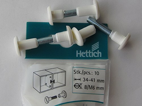 Hettich Verbindungsschrauben M6, 34-41 mm, Kunststoff weiß, 10 Stück, 62430